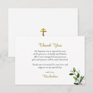 Eucalyptus Lilac Delicate Flowers Orthodox Baptism Thank You Card