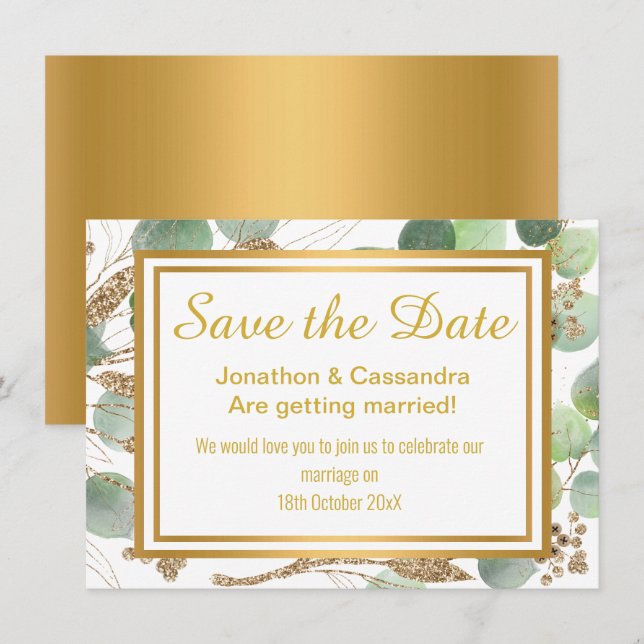 EUCALYPTUS LUXE GOLD BOTANICAL SAVE THE DATE (Front/Back)