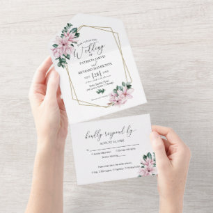 Eucalyptus Magnolia Floral Geometric Wedding All In One Invitation