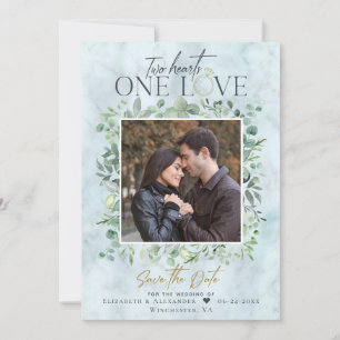 Eucalyptus Marble Photo Wedding Save the Date