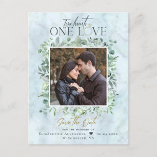 Eucalyptus Marble Photo Wedding Save the Date Announcement Postcard
