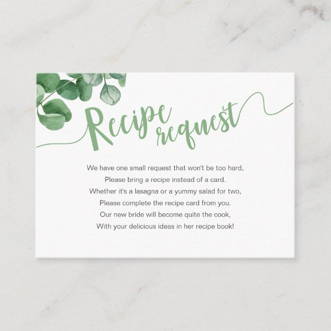 Eucalyptus Mason Jar Bridal Shower Recipe Request Enclosure Card (Front)