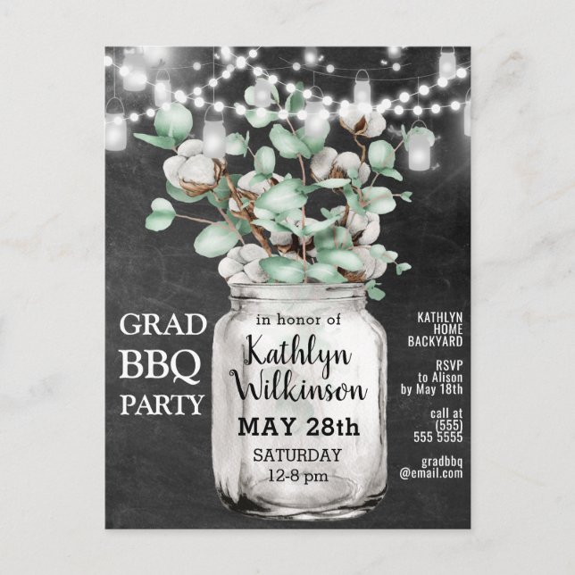 Eucalyptus Mason Jar Graduation Photo Invitation Postcard (Front)