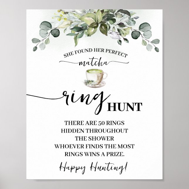 Eucalyptus Matcha Ring Hunt Bridal Shower Game Poster (Front)