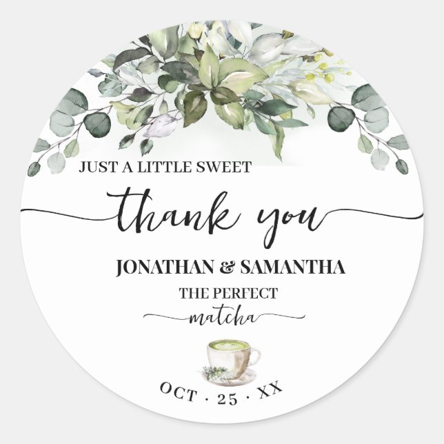 Eucalyptus Matcha Sweet Thank You Bridal Shower Classic Round Sticker (Front)