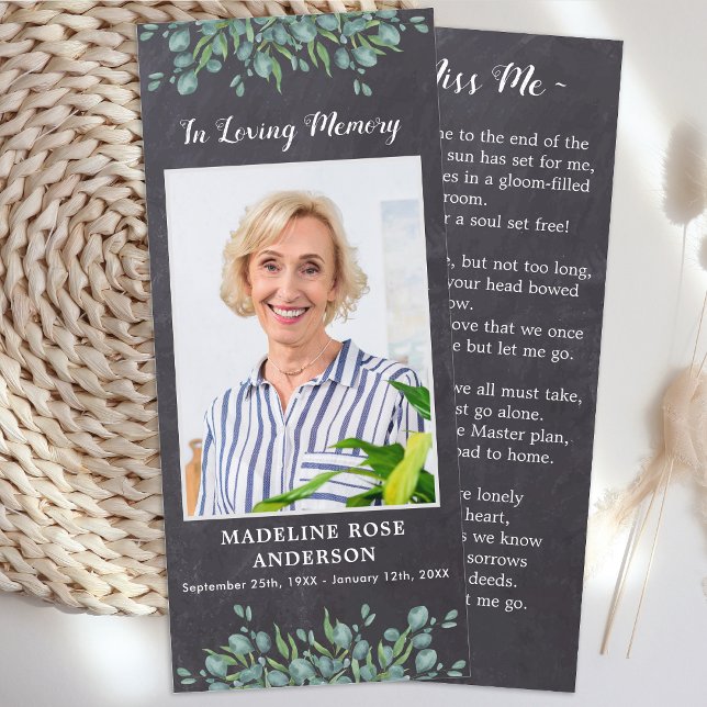 Eucalyptus Memorial Grey Slate Funeral Prayer Card (Creator Uploaded)