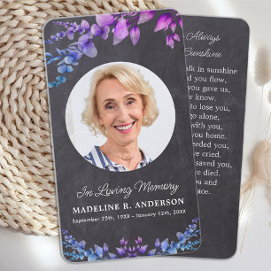 Eucalyptus Memorial Photo Funeral Prayer Card Purp