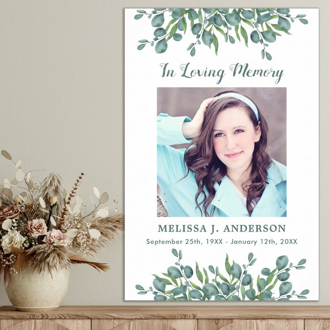 Eucalyptus Memorial Photo In Loving Memory Funeral Poster (Creator Uploaded)