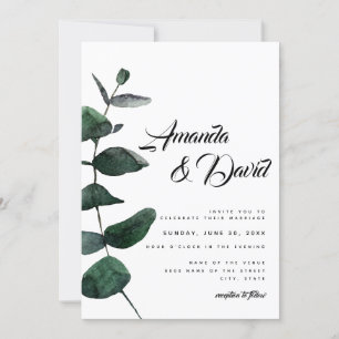 Eucalyptus Minimalist Couple Photo Wedding Invitation
