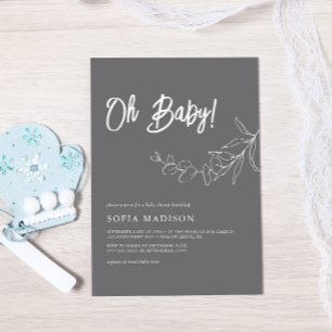 EUCALYPTUS Minimalist Grey Baby Shower Invitation