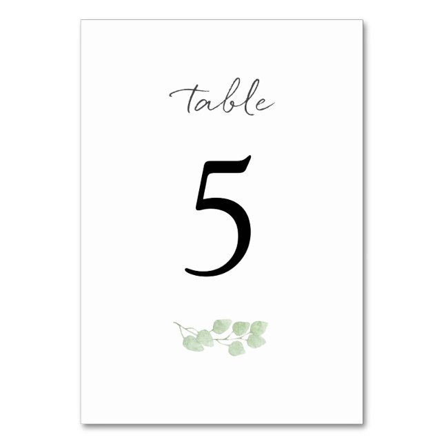 Eucalyptus Minimalist Table Numbers (Front)
