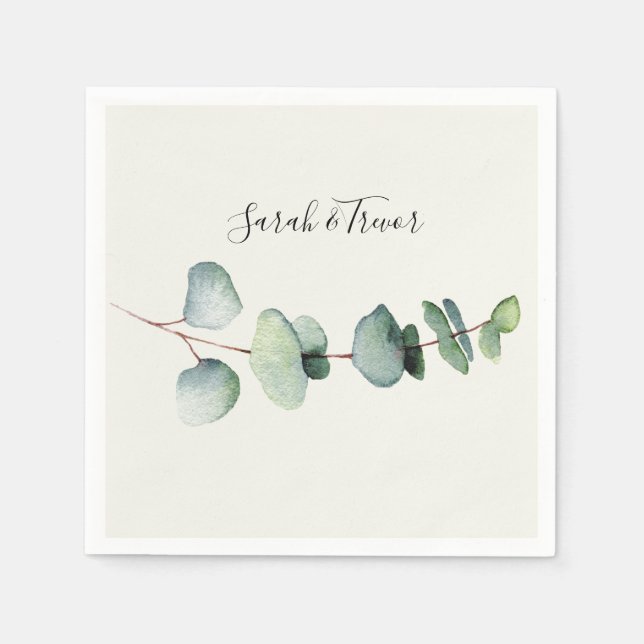 Eucalyptus Minimalist Wedding Cocktail Napkin (Front)