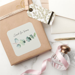Eucalyptus Minimalist Wedding Cocktail Napkin Square Sticker