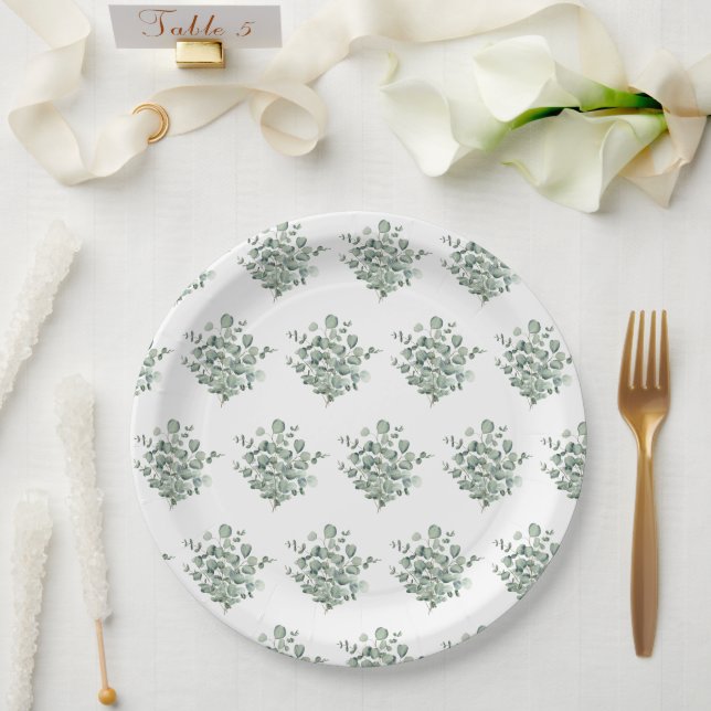 Eucalyptus Minimalist Wedding Paper Plate (Wedding)