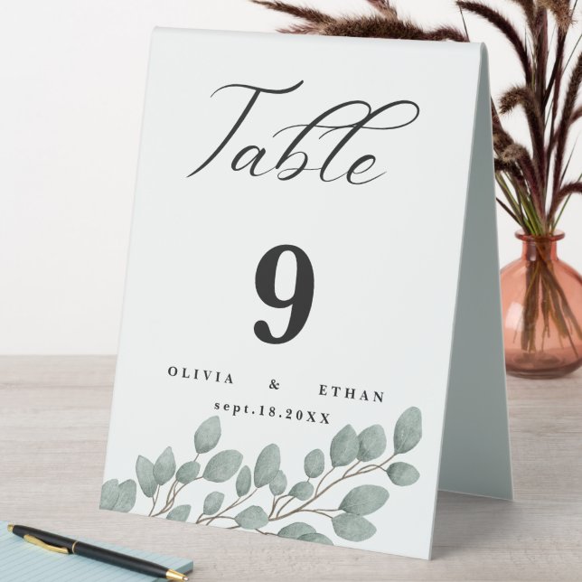 Eucalyptus Minimalist Wedding Table Number (In SItu (Table))