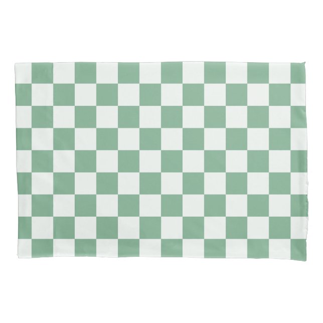 Eucalyptus mist checkerboard pattern pillowcase (Front-Left)