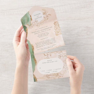 Eucalyptus   Modern Abstract FUnKy Wreath Wedding All In One Invitation