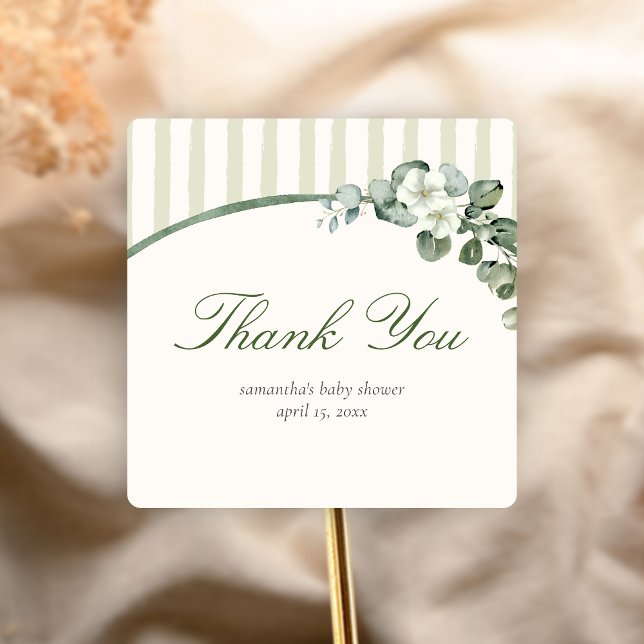 Eucalyptus Modern Baby Shower Square Sticker (Creator Uploaded)