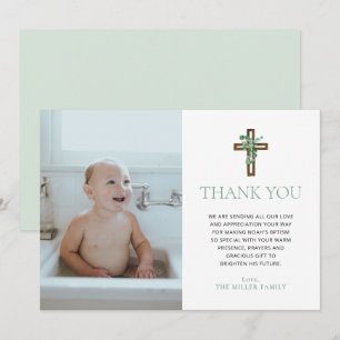 Eucalyptus Modern Baptism Photo Thank You Cards