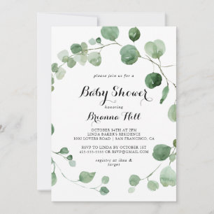 Eucalyptus Modern Calligraphy Baby Shower Invitation