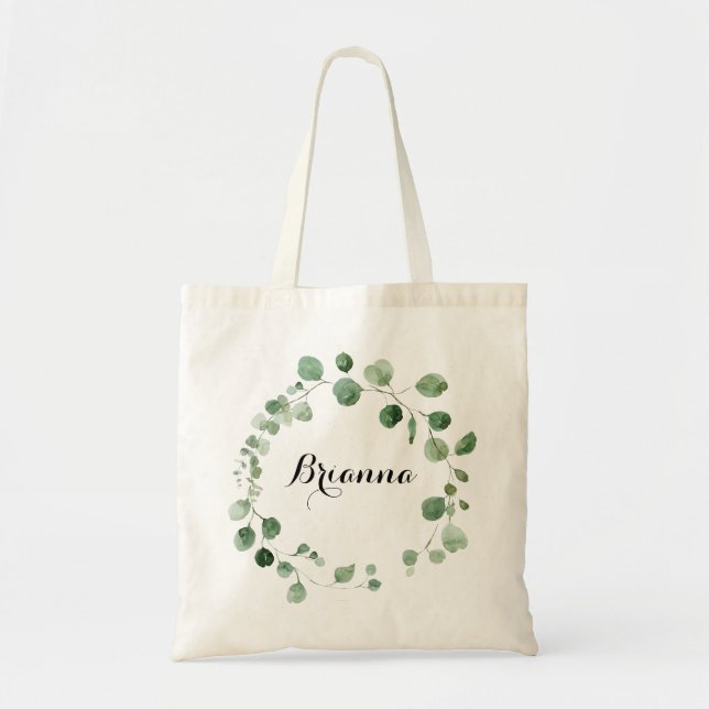 Eucalyptus Modern Calligraphy Bridesmaid  Tote Bag (Front)