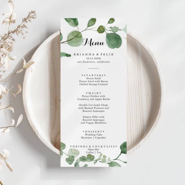 Eucalyptus Modern Calligraphy Dinner Menu (Creator Uploaded)