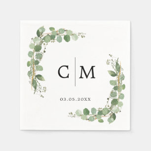 Eucalyptus Modern Calligraphy Monogram Wedding Napkin
