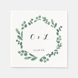 Eucalyptus Modern Calligraphy Monogram Wedding Napkin