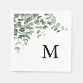Eucalyptus Modern Calligraphy Monogram Wedding Napkin