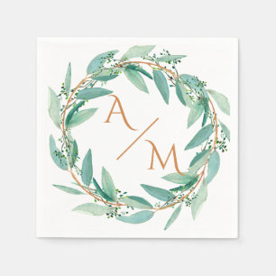 Eucalyptus Modern Calligraphy Monogram Wedding Napkin