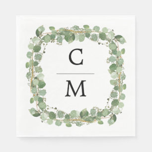 Eucalyptus Modern Calligraphy Monogram Wedding Napkin