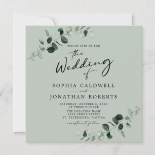 Eucalyptus Modern Calligraphy QR Code Sage Wedding Invitation