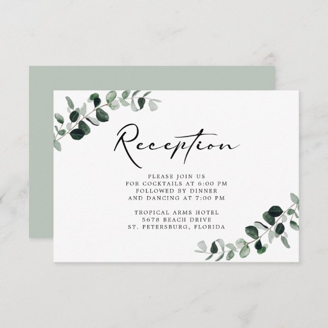 Eucalyptus Modern Calligraphy Reception Enclosure Card (Front/Back)