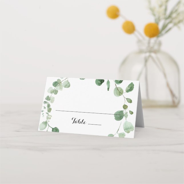 Eucalyptus Modern Calligraphy Wedding Place Card (Front)