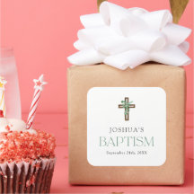 Eucalyptus Modern Cross Baptism Favours