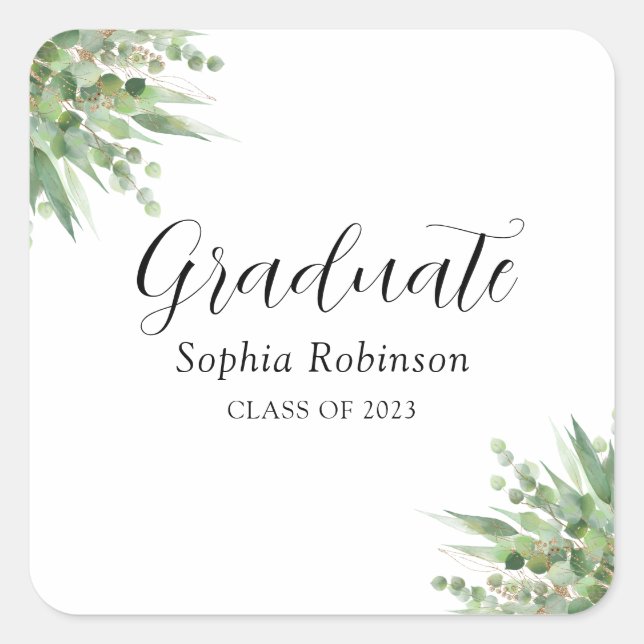Eucalyptus Modern Graduation Square Sticker (Front)