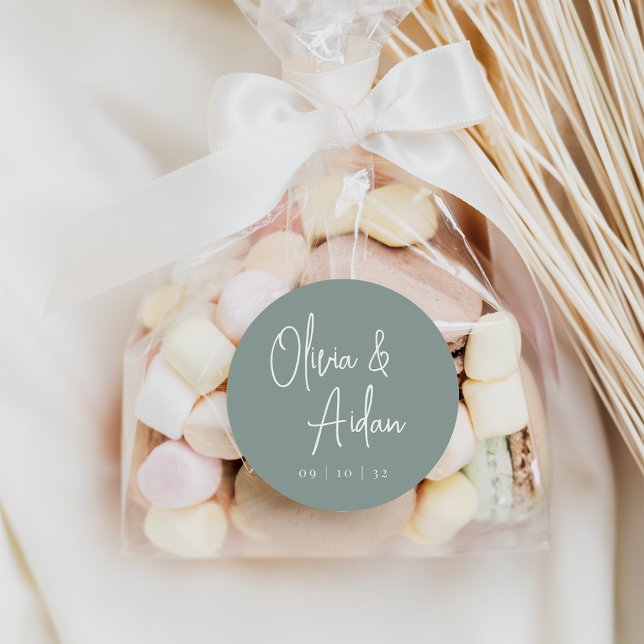 Eucalyptus | Modern Handwritten Script Wedding Classic Round Sticker (Creator Uploaded)