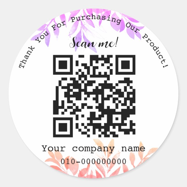 Eucalyptus, Modern, Minimalist, QR Code Thank You  Classic Round Sticker (Front)