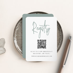 Eucalyptus   Modern Script QR Code Bridal Registry Enclosure Card