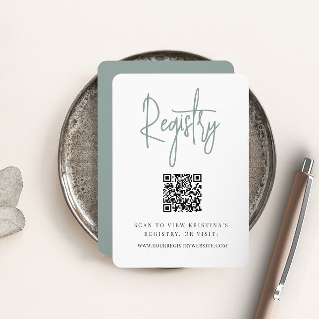 Eucalyptus | Modern Script QR Code Bridal Registry Enclosure Card (Creator Uploaded)