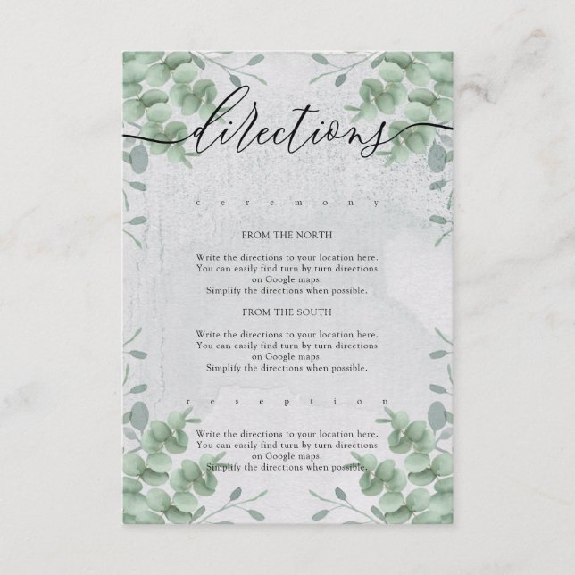 Eucalyptus Modern Simple Wedding Directions Enclosure Card (Front)