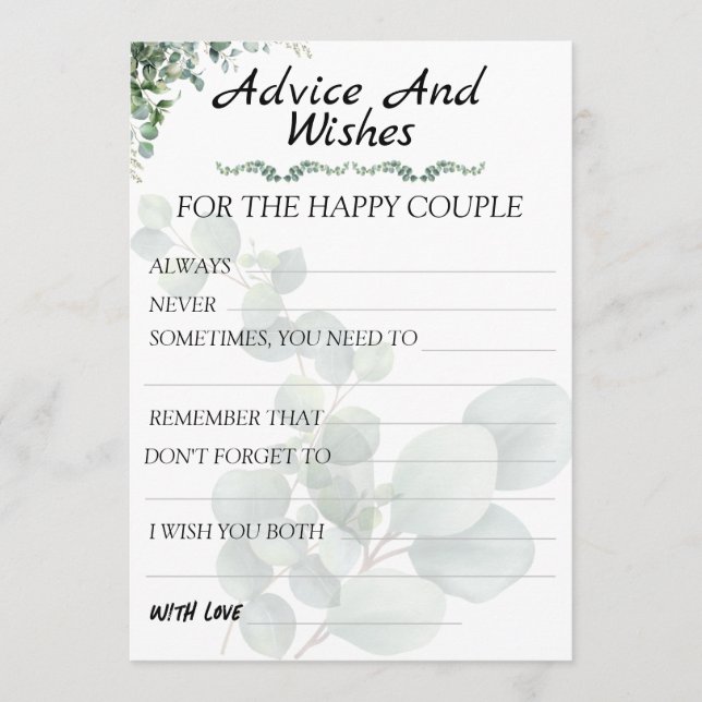Eucalyptus Modern  Wedding Advice and Wishes (Front)