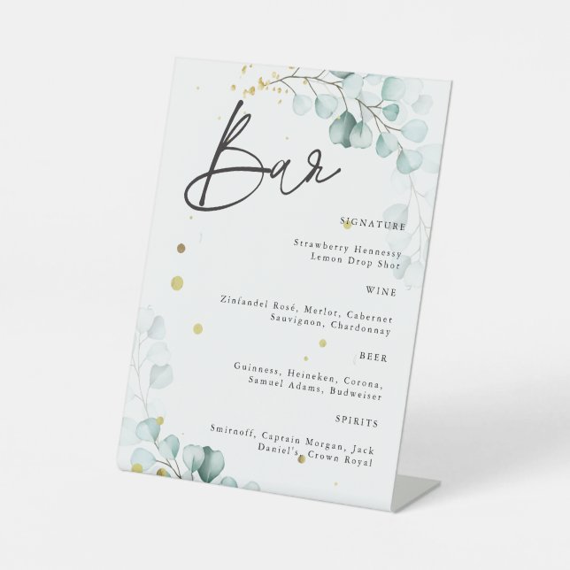 Eucalyptus Modern Wedding Cocktail Bar Sign (Front)