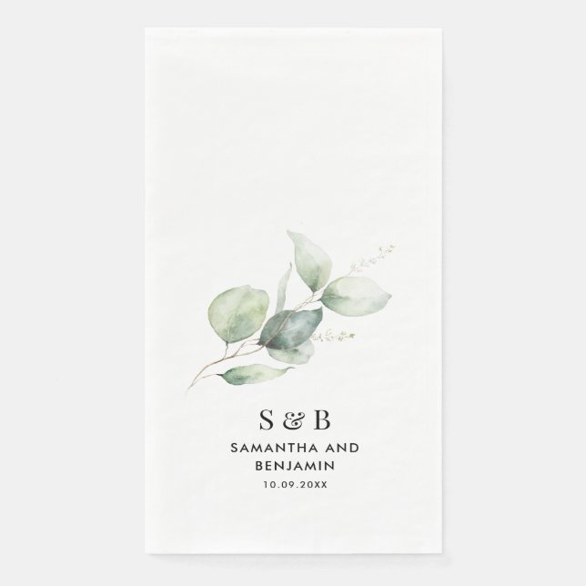 Eucalyptus Monogram Botanical Wedding Reception Napkin (Front)