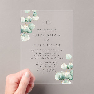 Eucalyptus Monogram Elegant  Wedding Acrylic Invitations