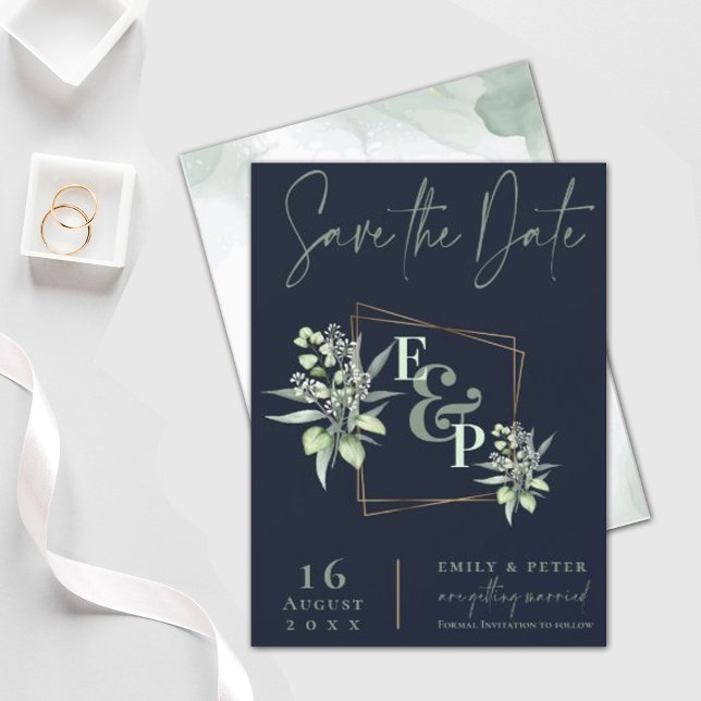Eucalyptus Monogram Greenery Wedding Save the Date Magnetic Invitation (Creator Uploaded)
