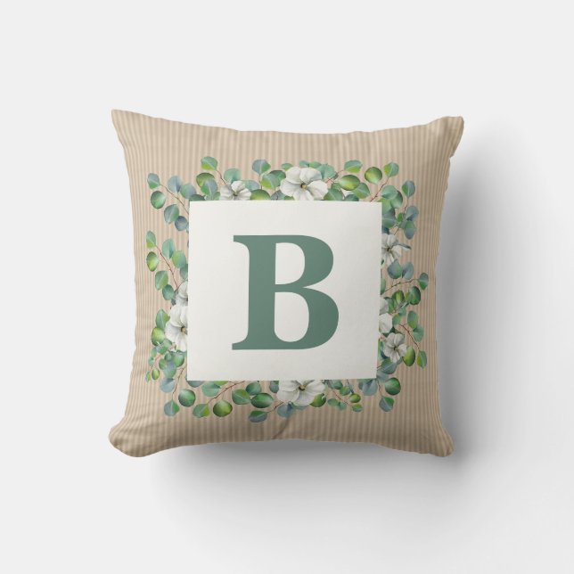 Eucalyptus Monogram Throw Pillow (Front)