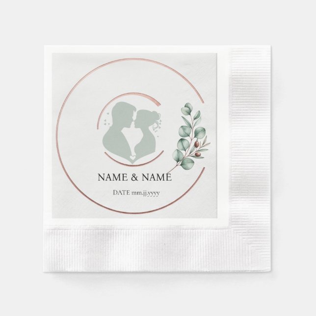 Eucalyptus Monogram Wedding Napkins (Coined) (Front)