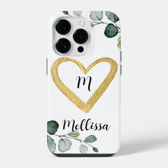 Eucalyptus Monogramed iPhone 14 Pro Case (Back)