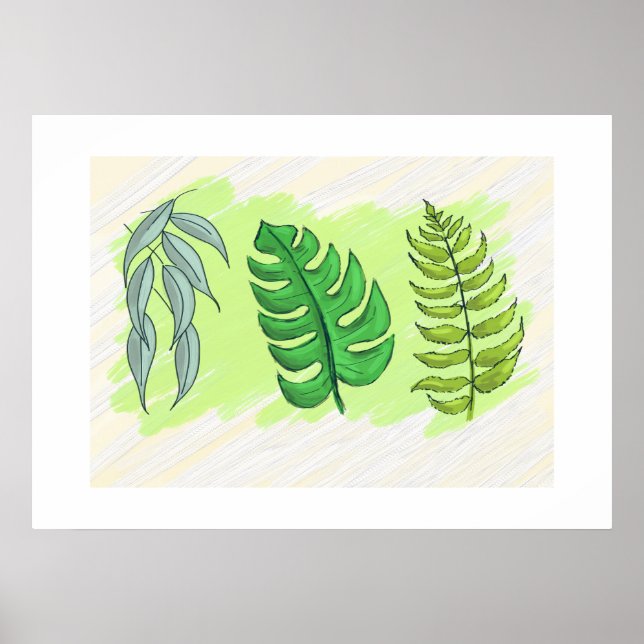 Eucalyptus Monstera and ferns in a large canvas pr Poster (Front)